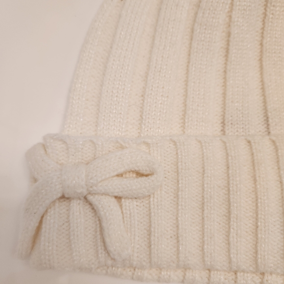 KATE SPADE Metallic Bow Beanie In French Cream - Picture 3 of 5